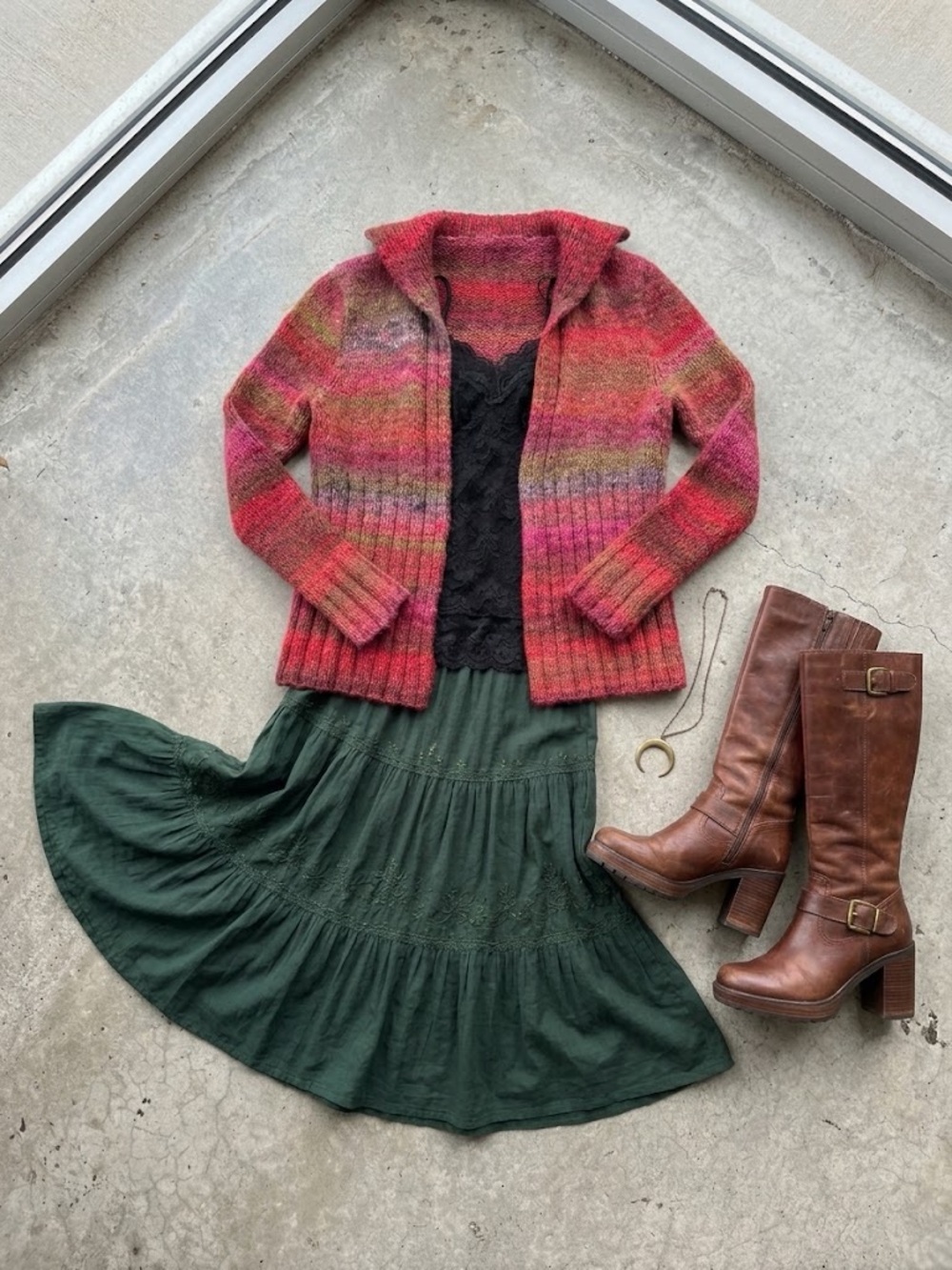 Vintage Style Handmade Multi-Color Knit Open-Front Cardigan Sweater